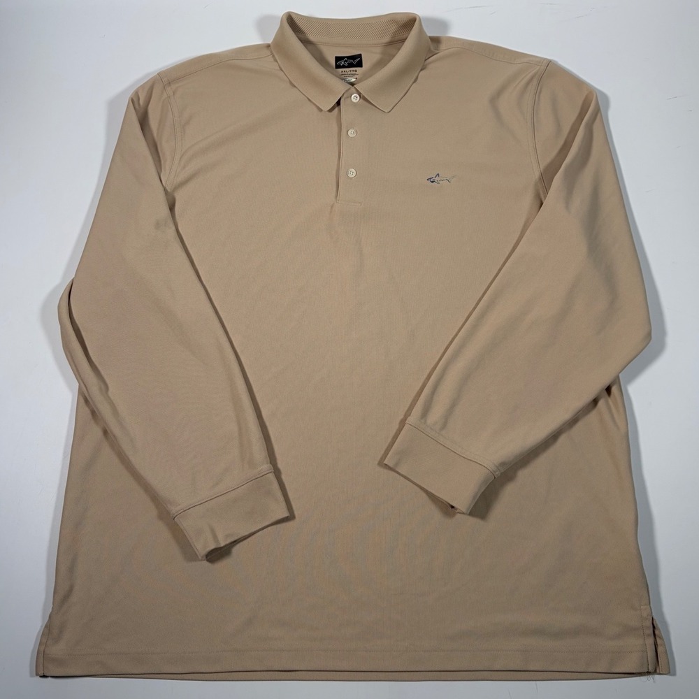 Greg Norman Play Dry Polo Shirt Men XXL Tan Khaki Long Sleeve Performance Golf